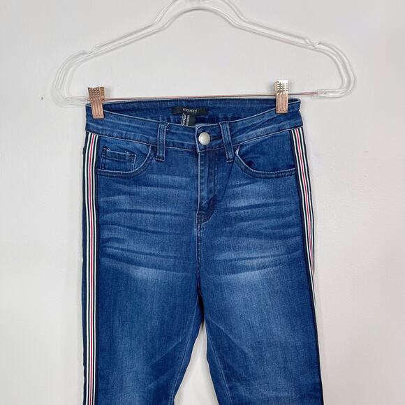 Forever 21 Side Stripe High Rise Skinny Jeans Size 26 Blue Red Black Stripe - Picture 3 of 11